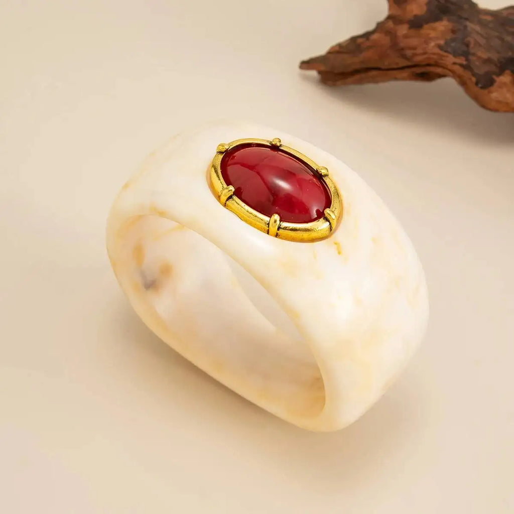 KunJoe Vintage Chunky Resin Acryl Armreif für Damen, Bohemian Geometrisch Unregelmäßiger Breiter Armreif, Schmuck Accessoire