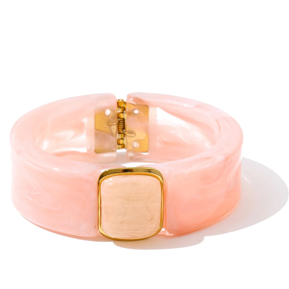 Yhpup 66 mm grün rosa braun lila Acryl dicker Armband Armreif für Frauen Edelstahl eingetroffen 2025, Handgelenkschmuck Geschenk