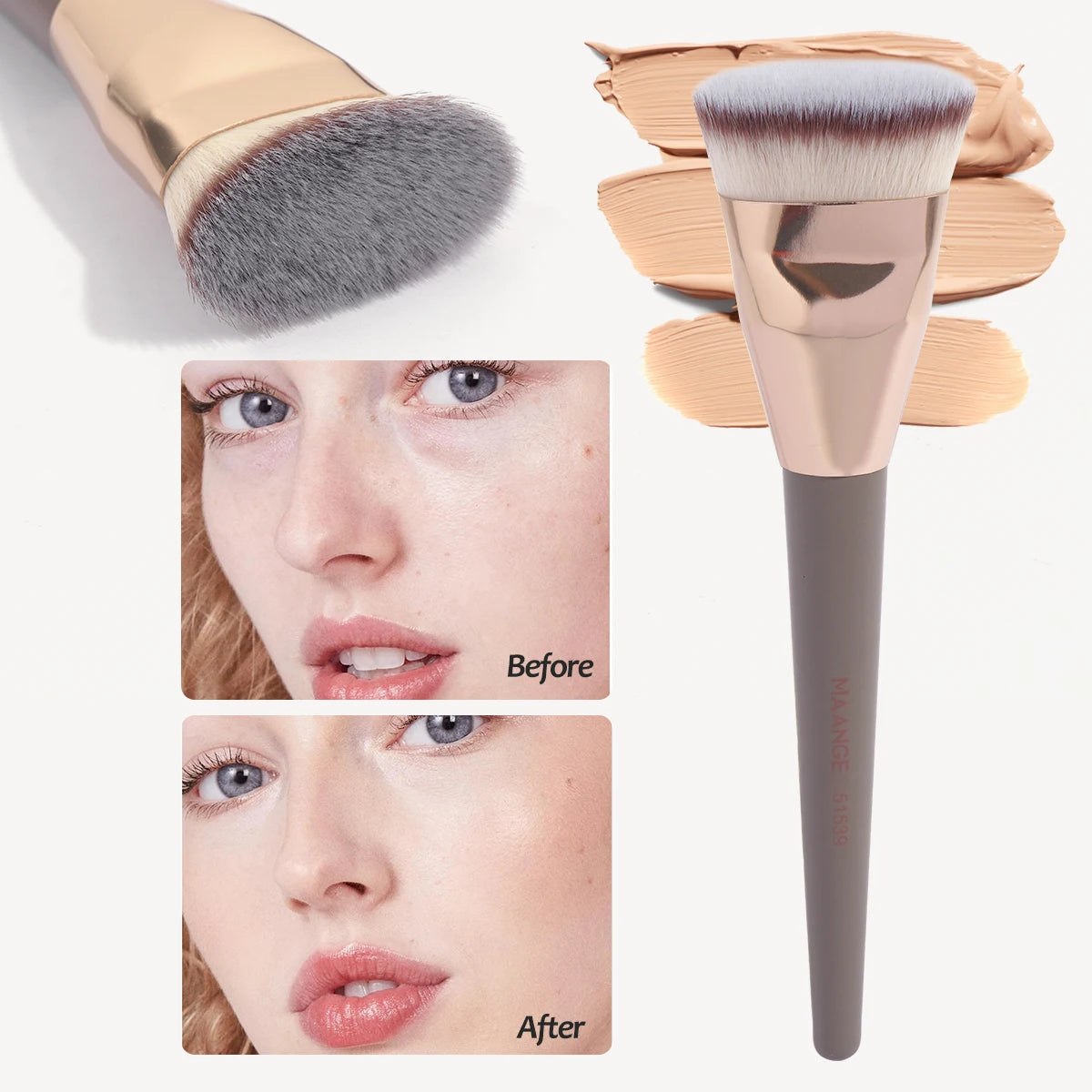 MAANGE Flachkopf-Grundierungspinsel mit Box – Für Puder, Rouge & Concealer