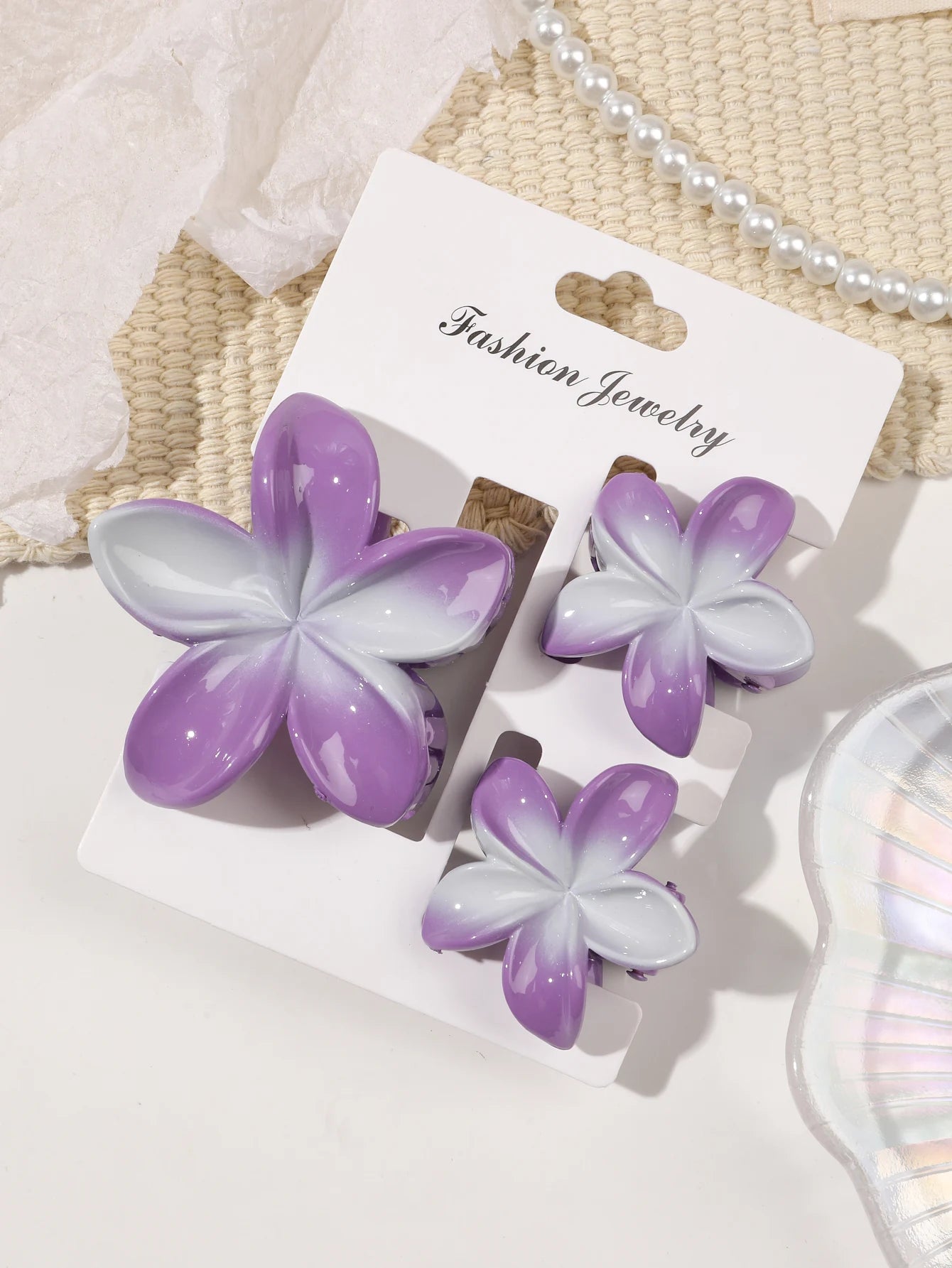 Hawaiianische Blumenkrallenklammern für Frauen, Blumen-Haarklammern mit Marmorader für dünnes Haar, süßer Strand-Haarschmuck