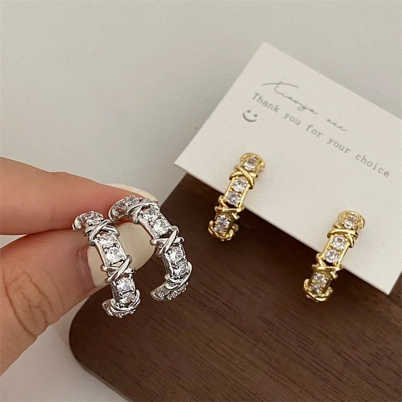 Vintage CC Design Ohrstecker für Frauen Koreanische Mode X Kreuz Zirkon Ohrring Verlobung Schmuck Geschenke Großhandel