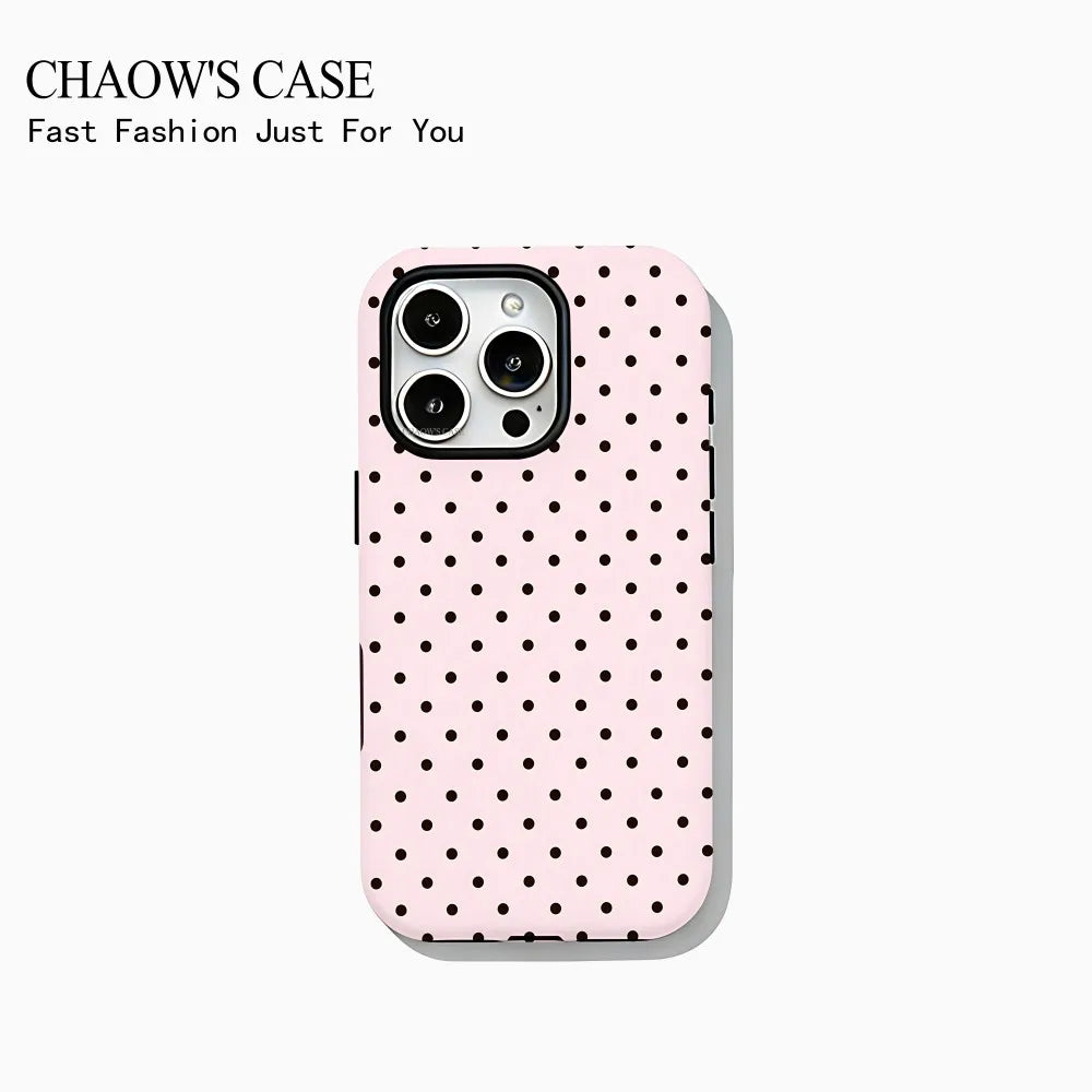 Modische, exquisite Handyhülle mit Schleife und Polka Dots für iPhone 17 16 15 14 13 12 11 Pro Max Air Plus – Luxuriöse doppellagige Rückabdeckung