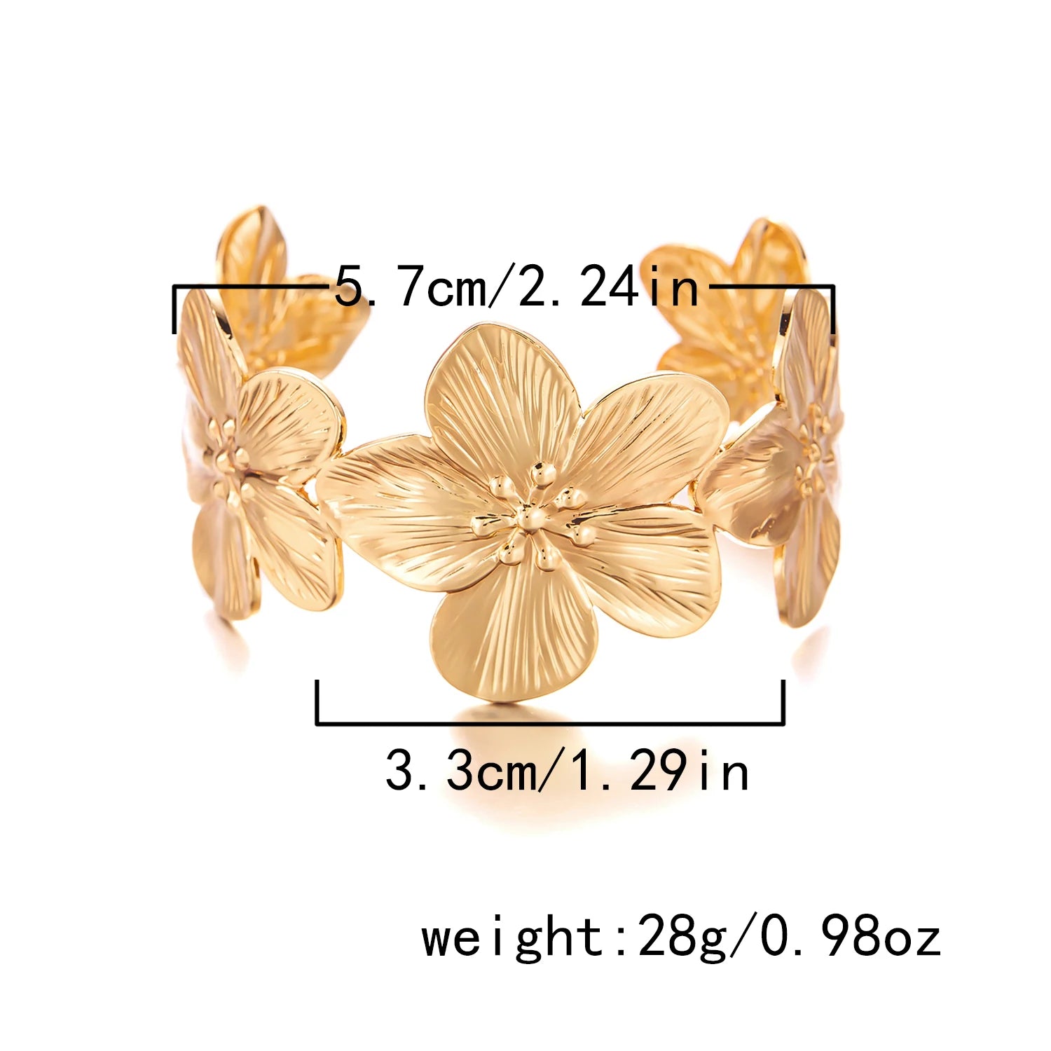Mode Vintage Blume Manschette Armband für Frauen Trendy Gold Farbe Metall Breite Blume Öffnung Armreifen Mädchen Elegante Partei Schmuck
