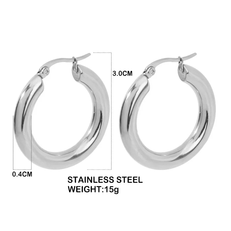 Klassische Mode Glatte Runde Creolen Für Frauen Edelstahl 5mm Dicke Ohr Schnalle Huggie Ohrringe Kreis Vintage-Schmuck
