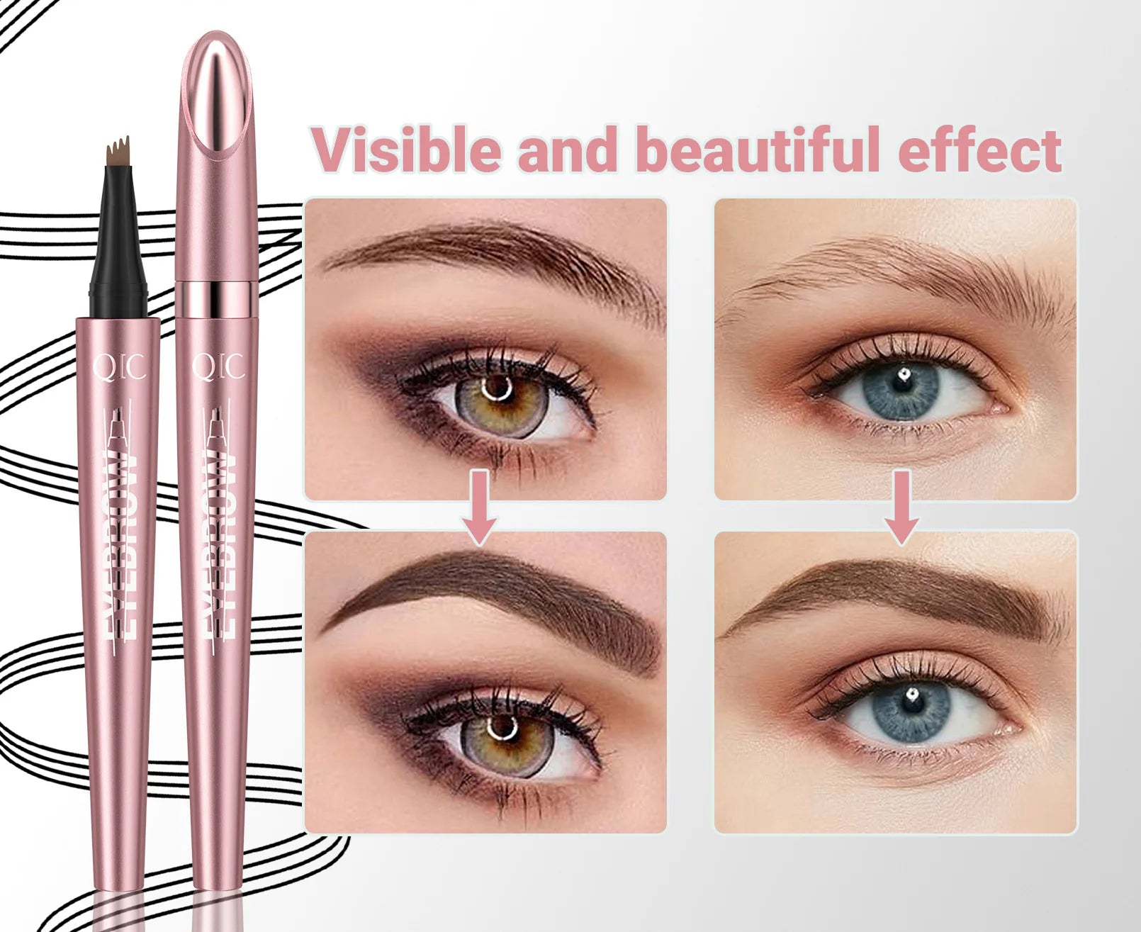 Augenbrauenstift mit 4 Gabelspitzen, 3D-Microblading, wasserfest, dunkelbraun, natürliche Farbe, feiner Strich, magischer Augenbrauenstift, 2024, neue Damen