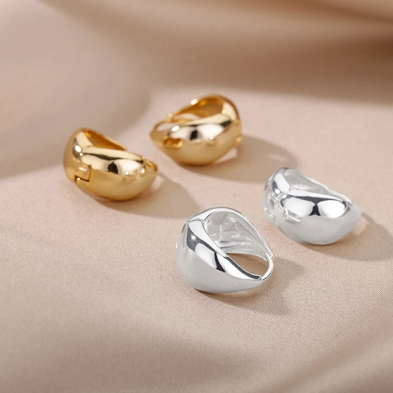 Klobige flache kleine Kreis-Creolen für Frauen, Charm, silberfarben, Edelstahl, geometrische Ohrringe, minimalistischer Schmuck