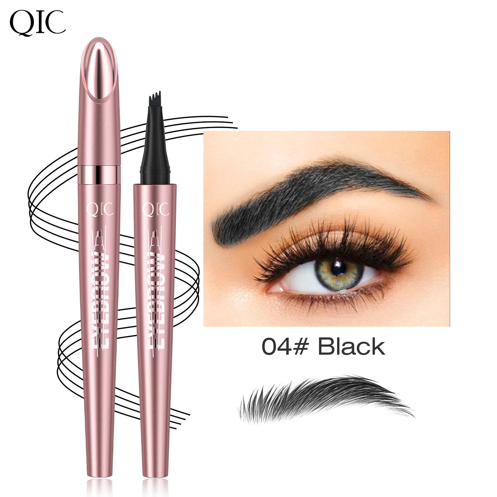 Augenbrauenstift mit 4 Gabelspitzen, 3D-Microblading, wasserfest, dunkelbraun, natürliche Farbe, feiner Strich, magischer Augenbrauenstift, 2024, neue Damen