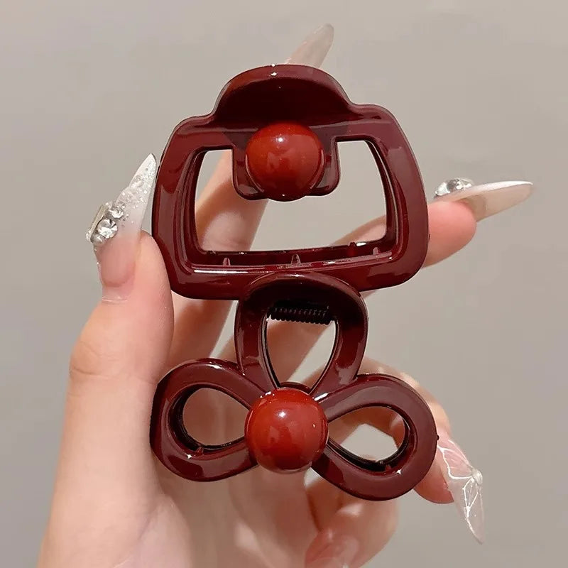 2-teiliges Vintage Haarclip-Set – Blau Polka Dots & Rote Schleife | Koreanische Haarspangen für Damen