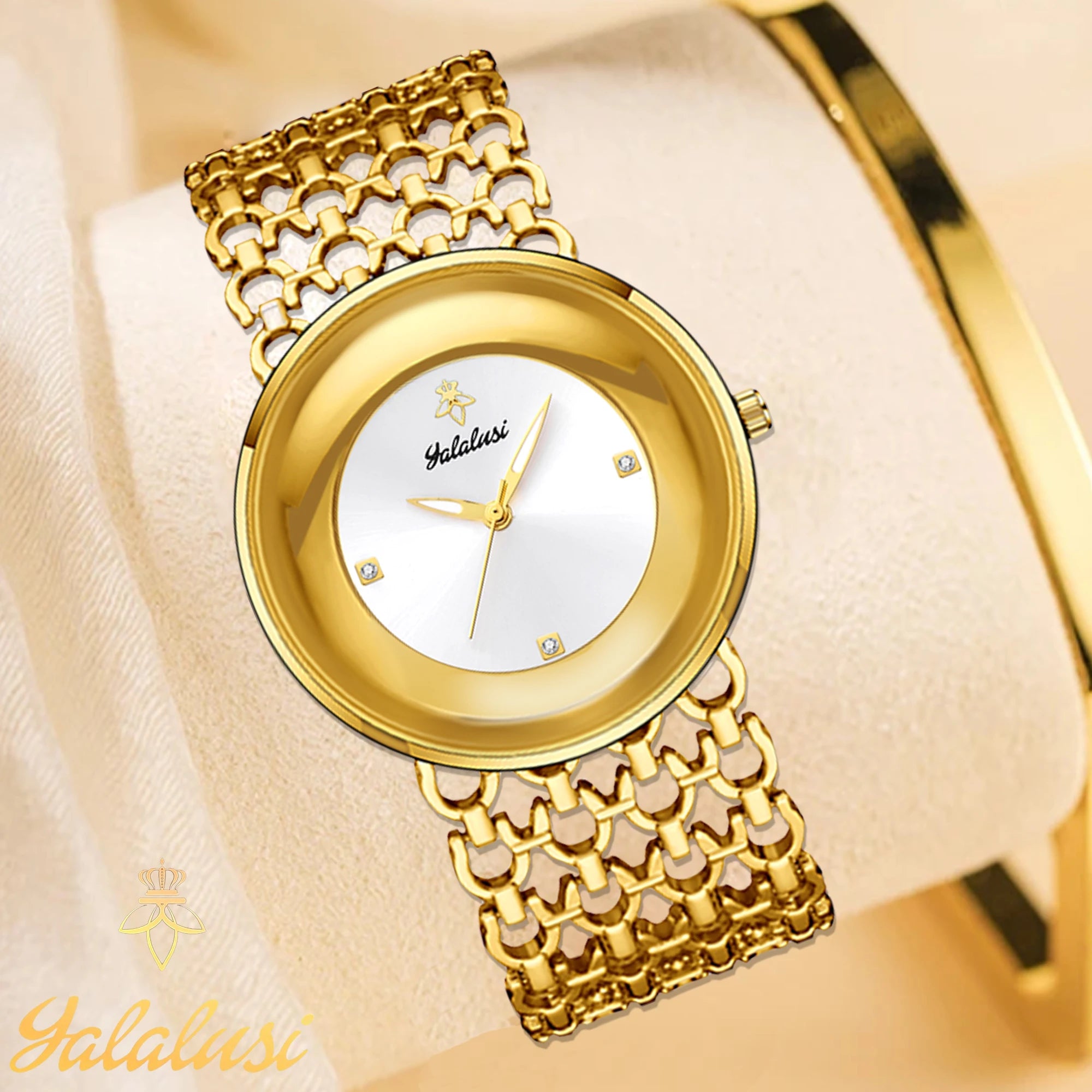 YaLaLuSi Damen-Quarzuhr Gold Luxus-Aktion Skelett-Armband-Design Box-Uhr Vergoldet