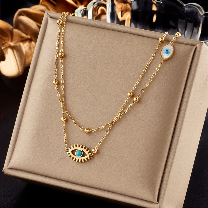 DIEYURO 316L Edelstahl Multilayer 2in1 Auge Anhänger Halskette Für Frauen Neue Mädchen Schlüsselbein Ketten Schmuck Geburtstag Geschenke