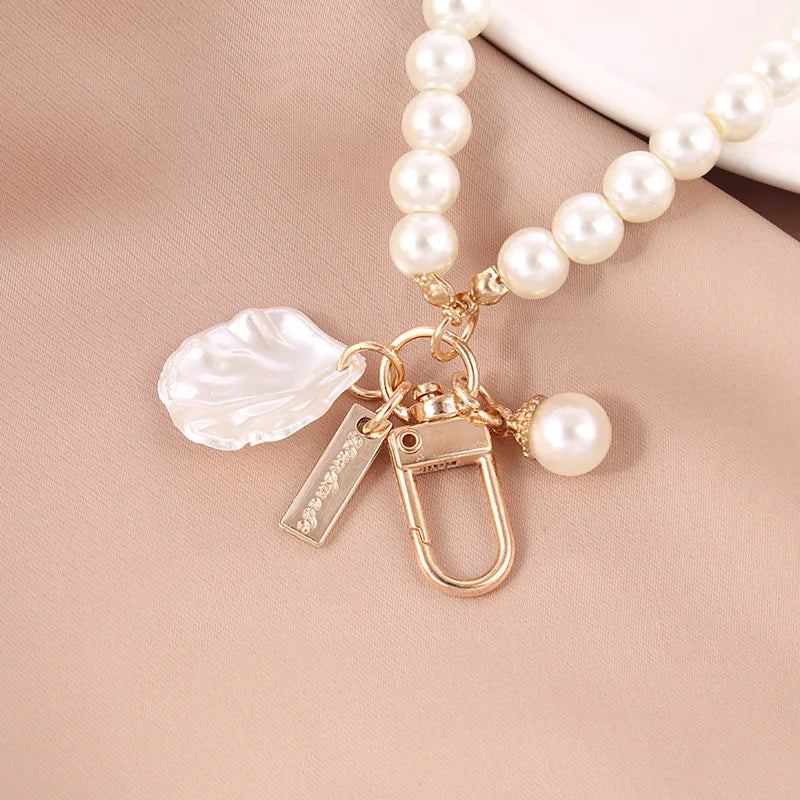 1PC Nette Shell Herz Bogen Imitation Perle Perlen Kette Anhänger Telefon Schlüsselbund Imitation Perle Tasche Schlüssel Kette