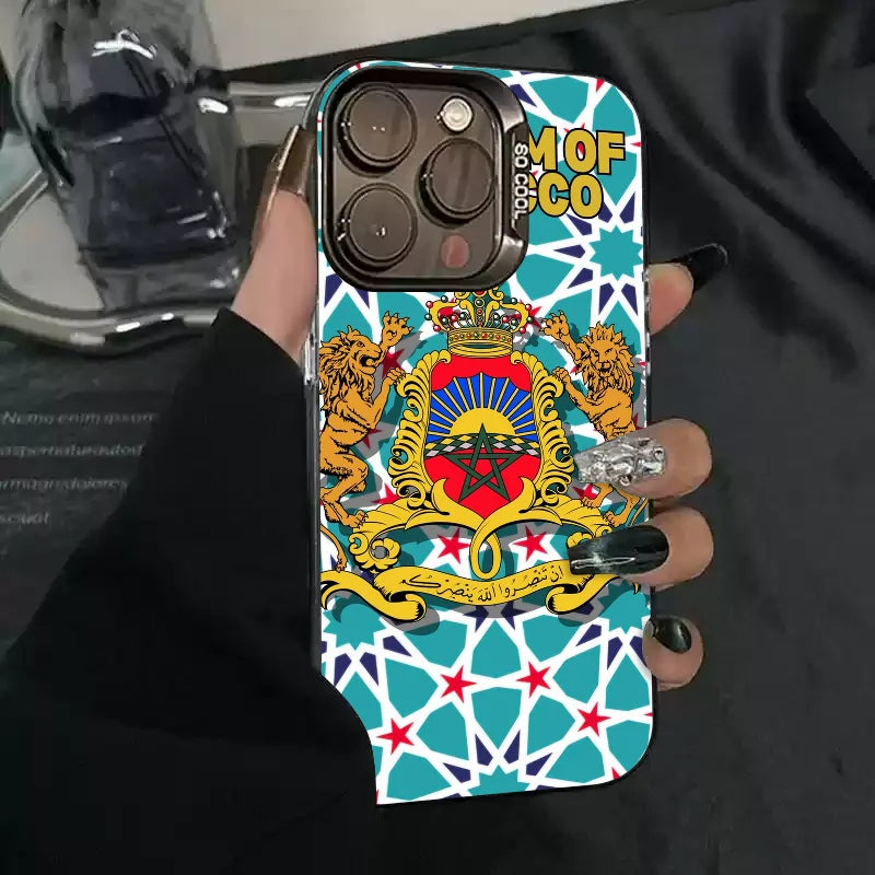 1pc Königreich Marokko Telefon Fall Telefon Fall IMD Farbe Silber Shell Für IPhone 16 15 14 13 12 11 pro Max Plus