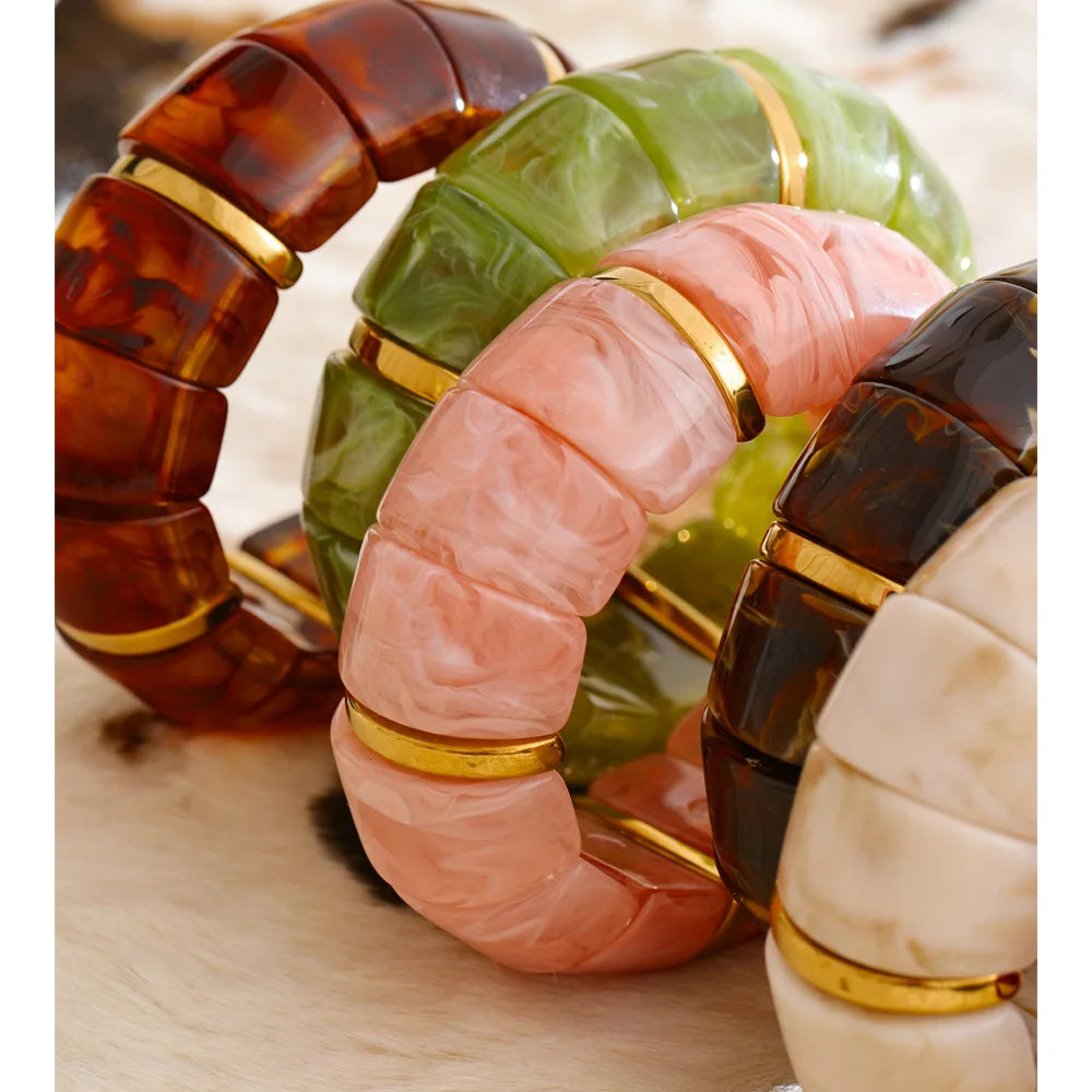 Yhpup elastisches Harz, Acryl, breites Armband, wasserdicht, trendig, Edelstahl, Handgelenk, heißer Verkauf, Statement-Schmuck, 2025, Geschenk