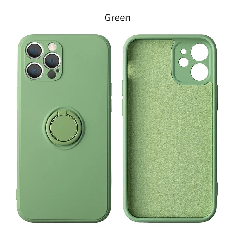 Flüssiges Silikon, magnetische Halterung, Ring-Telefonhüllen für iPhone 15 14 13 12 11 Pro Max Mini X XS XR 8 7 Plus, stoßfeste Rückseite