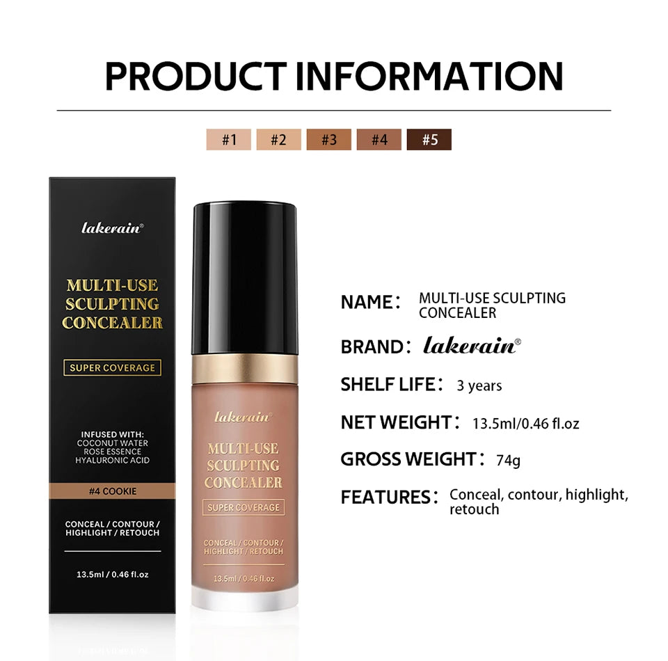 Lakerain 5-Farben-wasserfester Concealer, matt, hohe Deckkraft, ölkontrollierende Grundierung für Aknenarben und Augenringe, Kosmetika