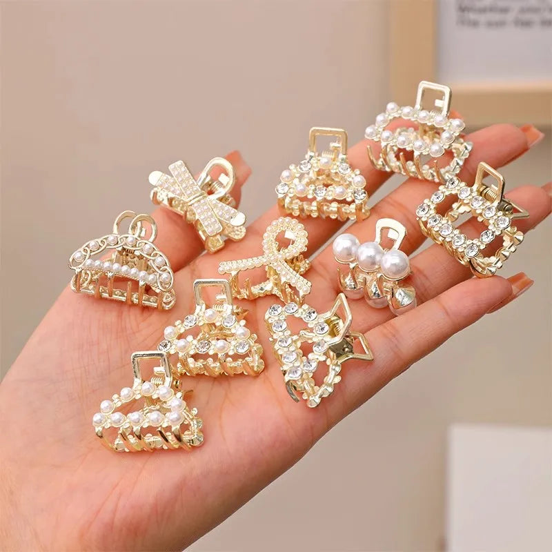 6/8/10 Stück/Set Kleine Strass-Perlen Geometrische Metall-Haarklammern für Frauen und Mädchen Süße Mini-Haarspangen Haaraccessoires