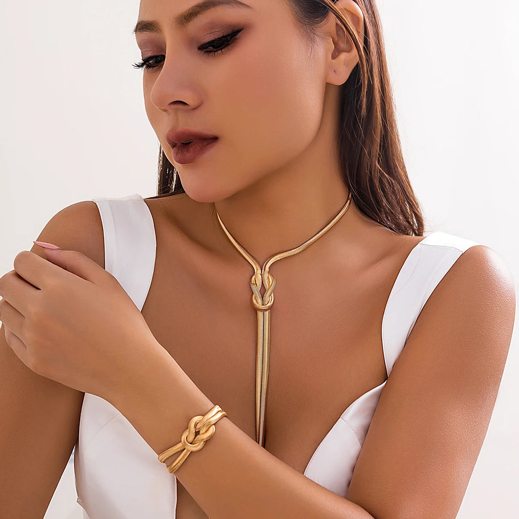 2 Teile/satz Sexy Glatte Lange Schlange Twisted Kette Halskette Armband für Frauen Vintage Goth Quaste Halsband Y2K Schmuck Zubehör Neue