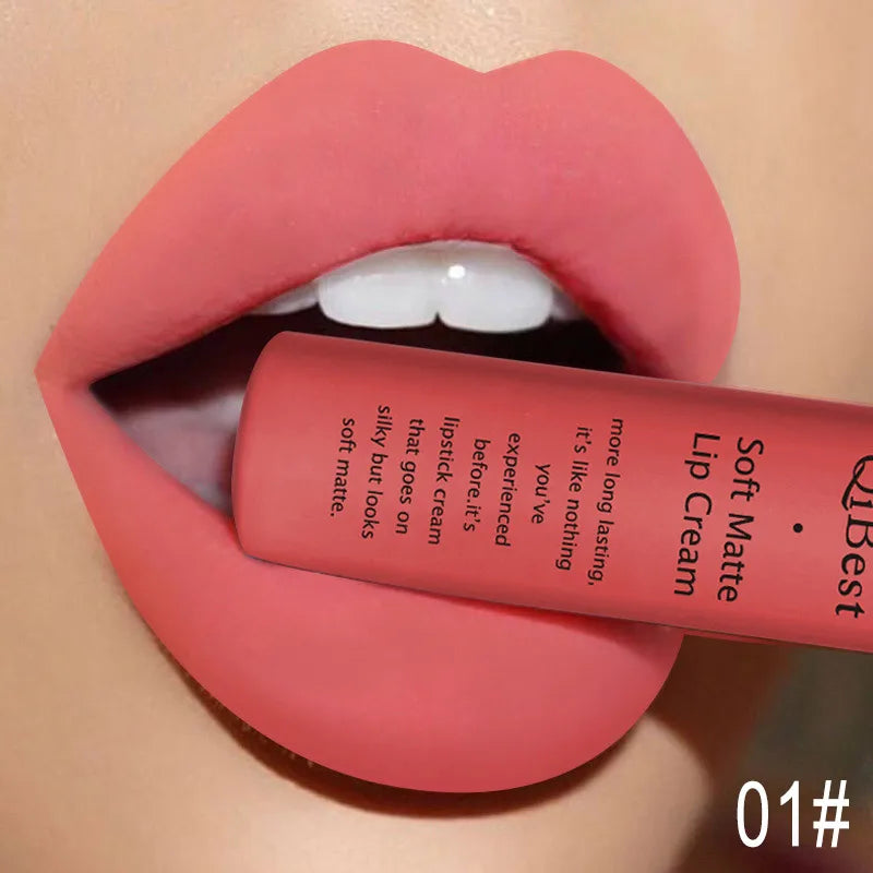 QIBEST Sexy Samt Matte Lip Gloss Flüssigen Lippenstift Lipgloss Schönheit Rot Nude Wasserdicht Langlebig Lip Stain Make-Up Für Frauen