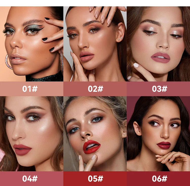Matte Flüssig-Lippenstift 6 Farben – Langanhaltend, Wasserdicht, Sexy Nude/Rosa/Rot