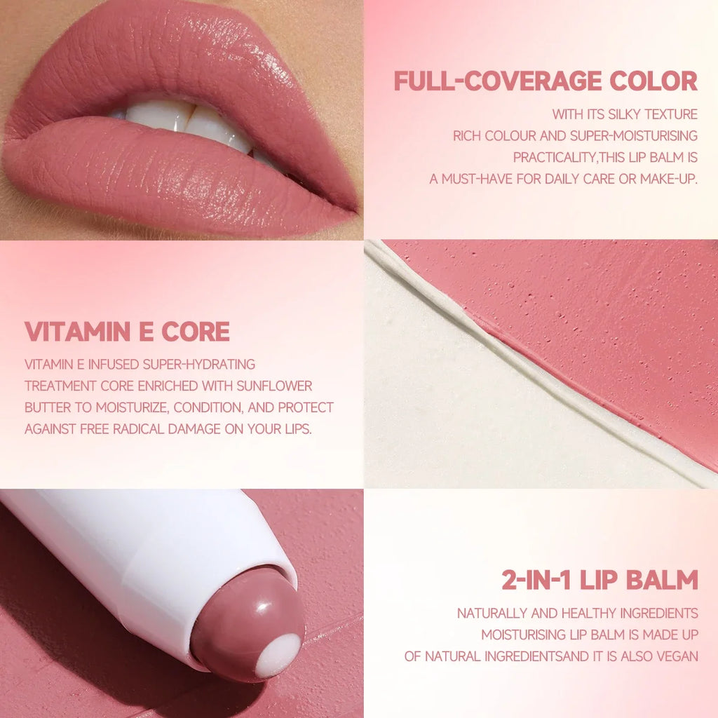 2-in-1 Nude Lippenstift Mattroter Lippenbalsam Feuchtigkeitsspendender 6 Farben Sandwich-Lippenstift Wasserdichter, langlebiger Antihaft-Cup-Lippenstift