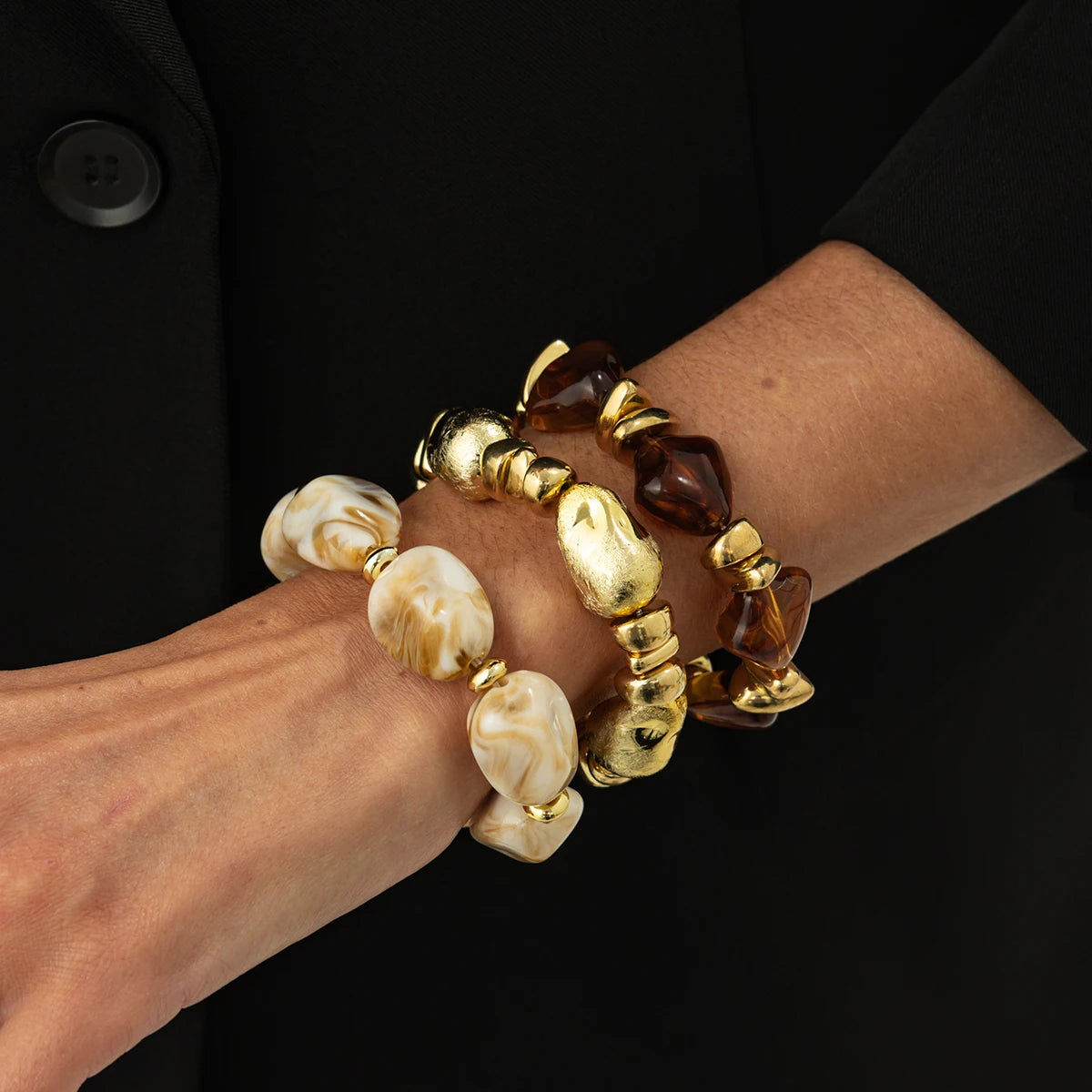 Salircon Y2K 3 Teile/satz Böhmischen Acryl Harz CCB Perlen Armband Frauen Vintage Barock Stil Spleißen Armreif Täglichen Charme Schmuck