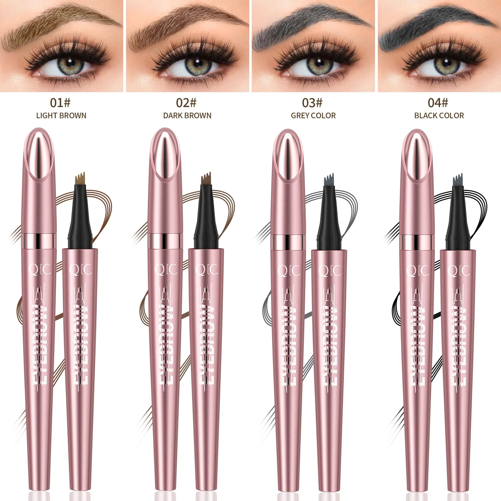 Augenbrauenstift mit 4 Gabelspitzen, 3D-Microblading, wasserfest, dunkelbraun, natürliche Farbe, feiner Strich, magischer Augenbrauenstift, 2024, neue Damen