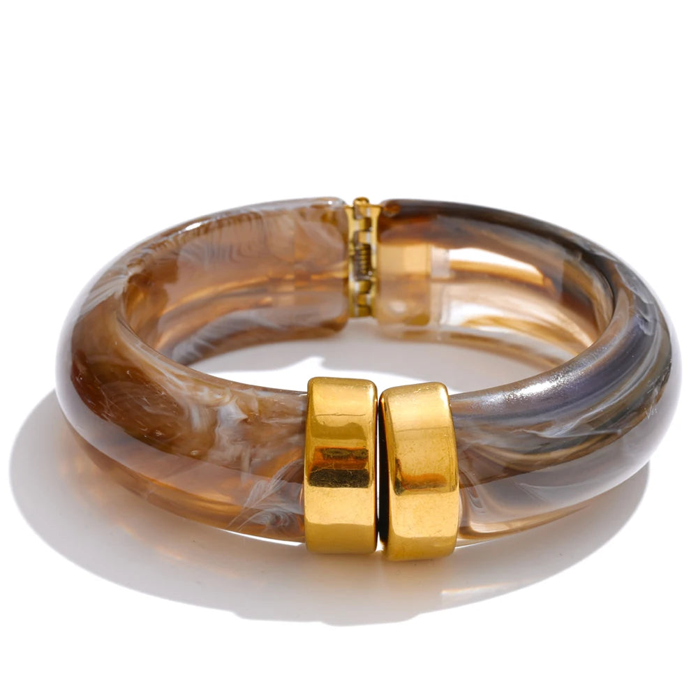 Yhpup 66 mm grün rosa braun lila Acryl dicker Armband Armreif für Frauen Edelstahl eingetroffen 2025, Handgelenkschmuck Geschenk