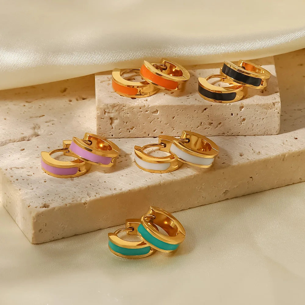Glamour Jewelry Edelstahl tropfendes Öl schwarz weiß bunte Emaille-Creolen geometrische Emaille-Ohrstecker für Frauen