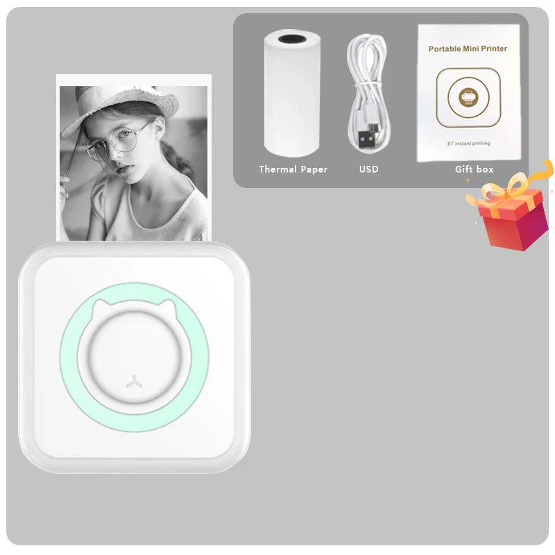 Tragbarer Mini-Thermodrucker, kabellos, BT 203 dpi, Fotoetikett, Memo, falsche Frage, Drucken mit USB-Kabel, tragbar