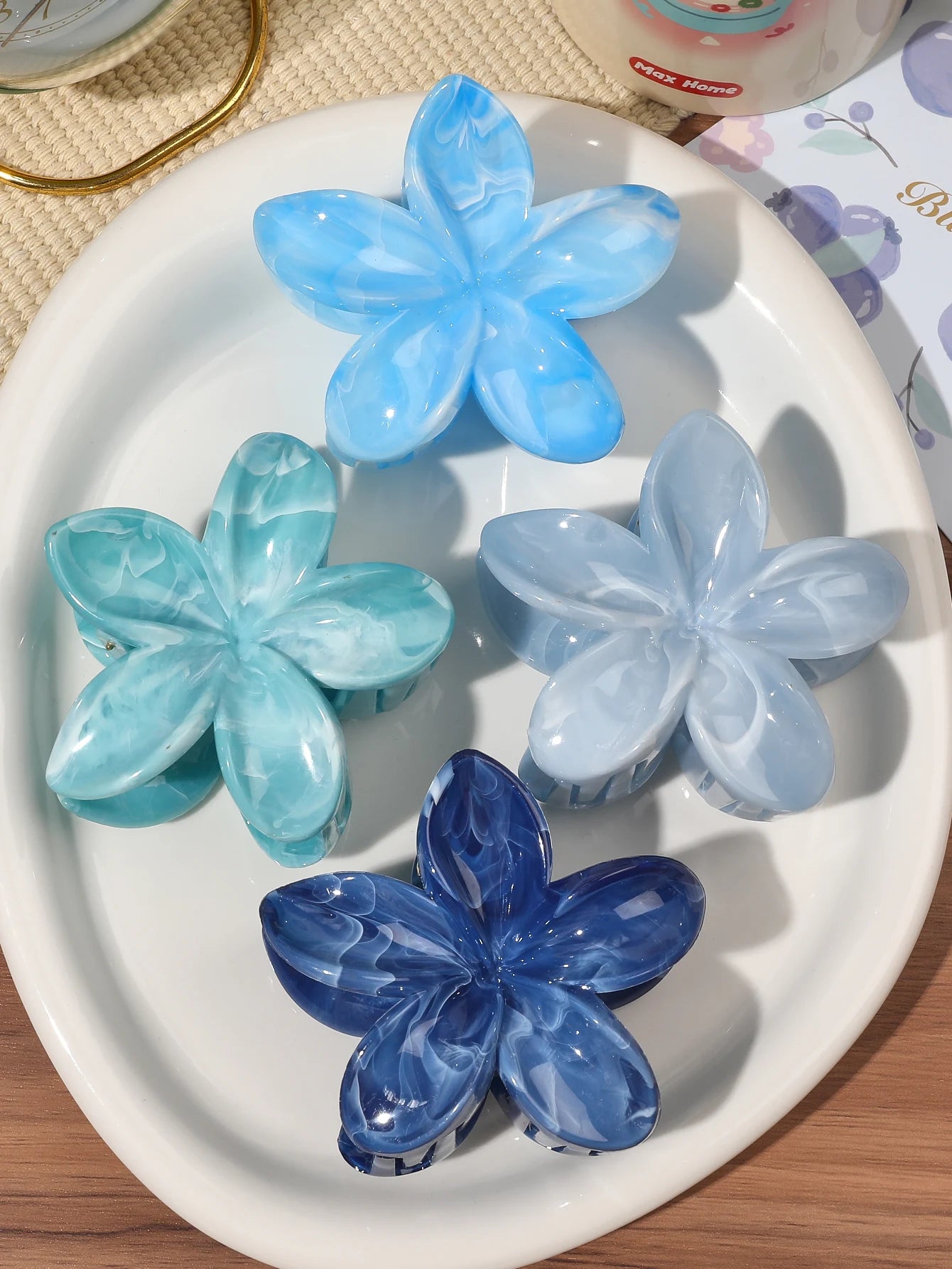 Hawaiianische Blumenkrallenklammern für Frauen, Blumen-Haarklammern mit Marmorader für dünnes Haar, süßer Strand-Haarschmuck