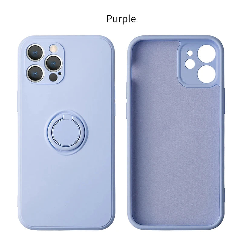 Flüssiges Silikon, magnetische Halterung, Ring-Telefonhüllen für iPhone 15 14 13 12 11 Pro Max Mini X XS XR 8 7 Plus, stoßfeste Rückseite