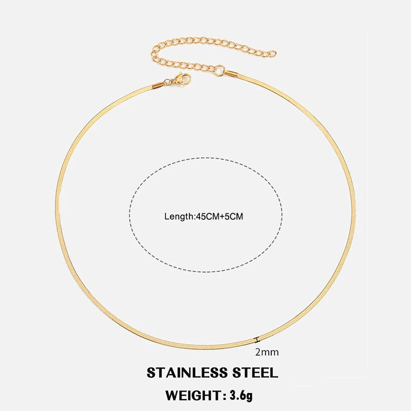 Heiße klassische Unisex flache Schlangenkette Halsband Halskette für Frauen Edelstahl Fischgrätenmuster Gold Silber Farbe Modeschmuck Geschenk