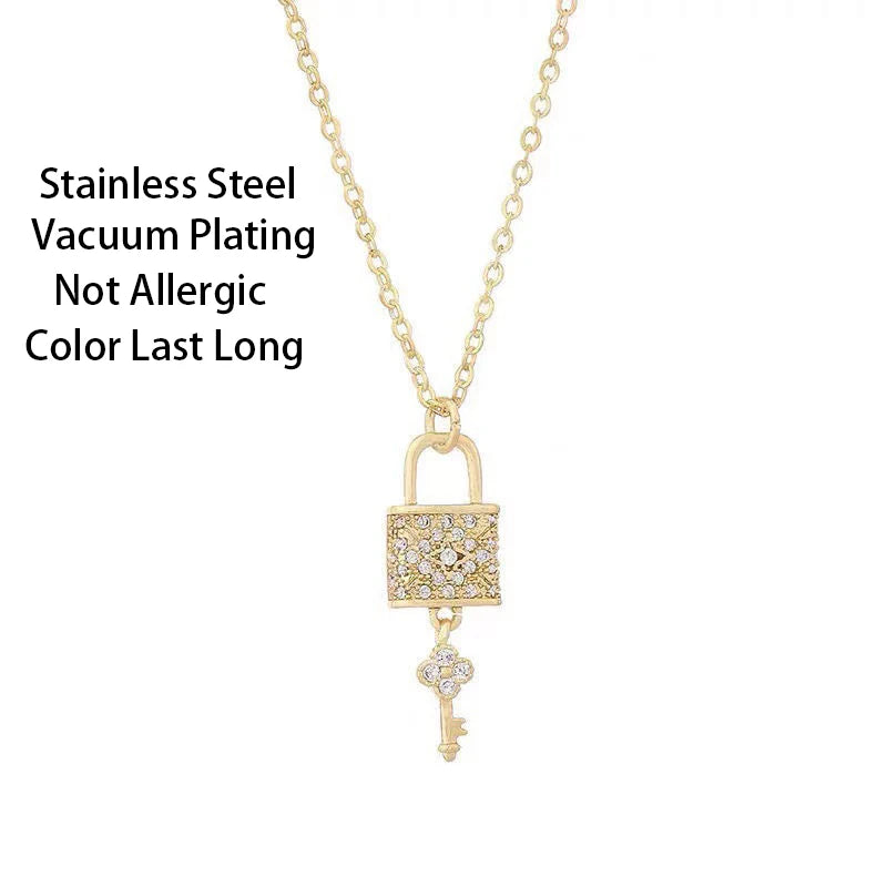 Luxus Zirkon Kristall Lock Schlüssel Anhänger Edelstahl Halsketten Für Frauen Sexy Party Hals Kette Schmuck