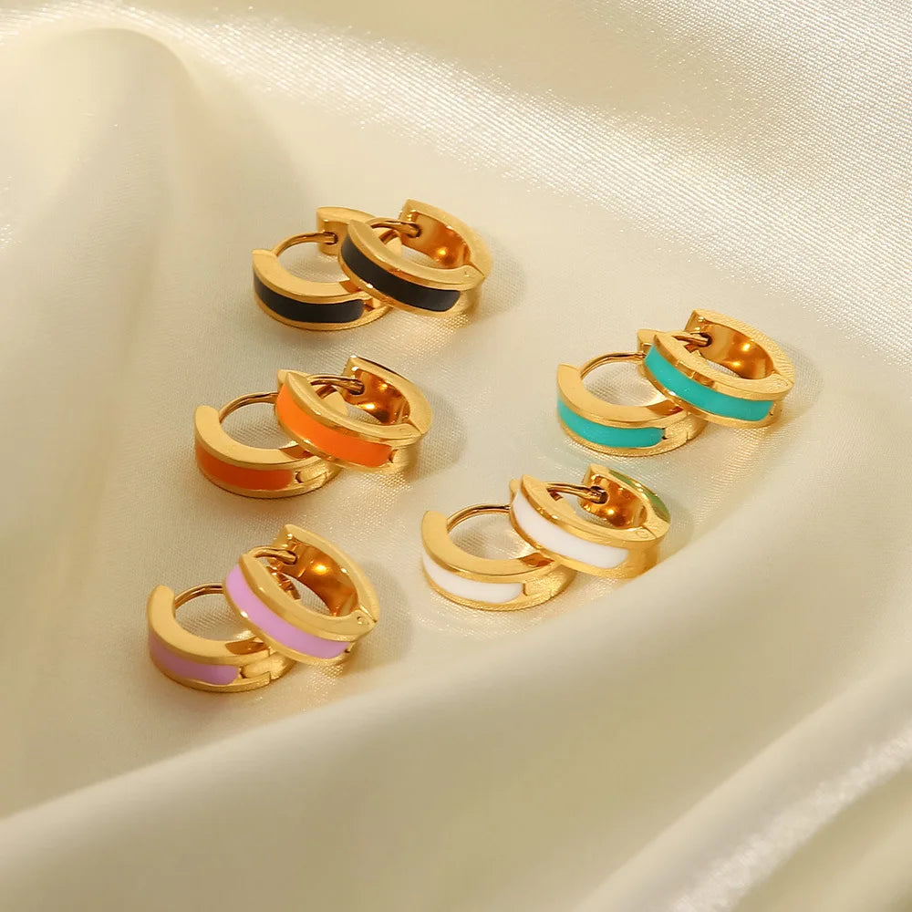 Glamour Jewelry Edelstahl tropfendes Öl schwarz weiß bunte Emaille-Creolen geometrische Emaille-Ohrstecker für Frauen