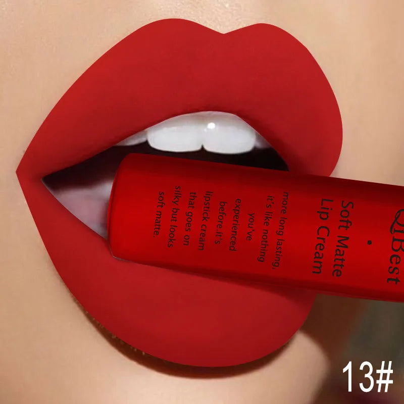 QIBEST Sexy Samt Matte Lip Gloss Flüssigen Lippenstift Lipgloss Schönheit Rot Nude Wasserdicht Langlebig Lip Stain Make-Up Für Frauen