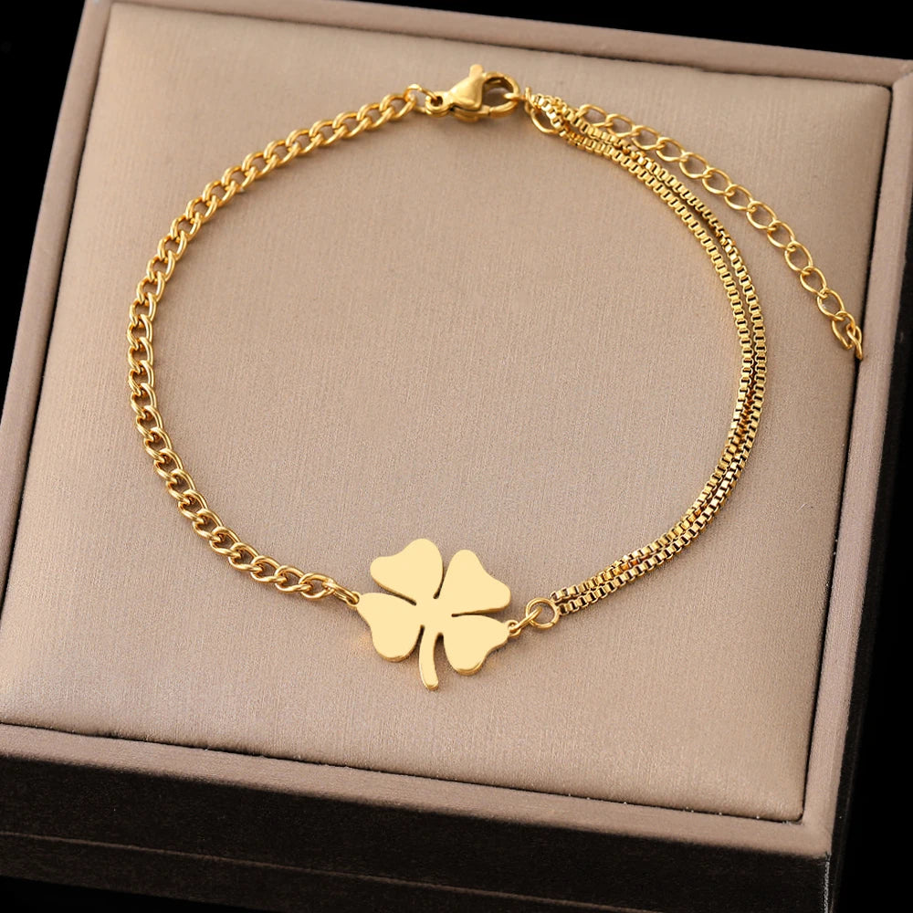 Edelstahl-Armbänder, klassischer Glücksklee-Anhänger, Hip-Hop-Armband für Damen, Schmuck, lichtecht, hochwertige Alltagskleidung