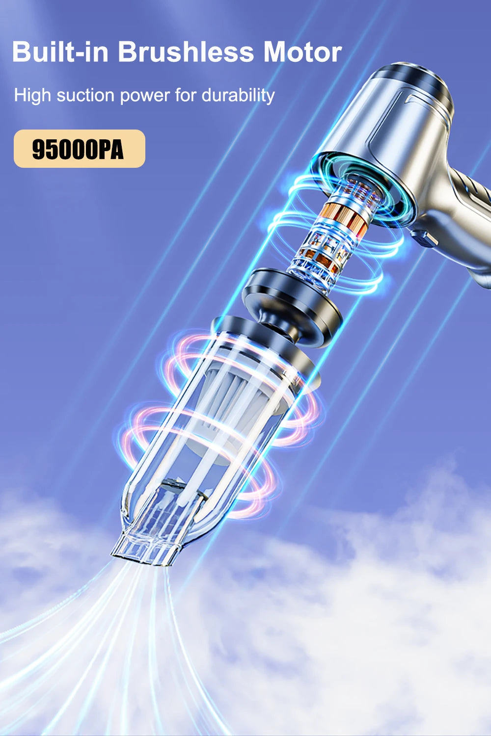 Kabelloser Auto- & Handstaubsauger 2-in-1 | Starke Saugkraft bis 95.000 PA
