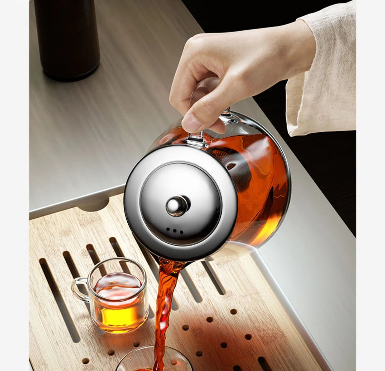 Hitzebeständige Glas-Teekanne mit Edelstahl-Sieb