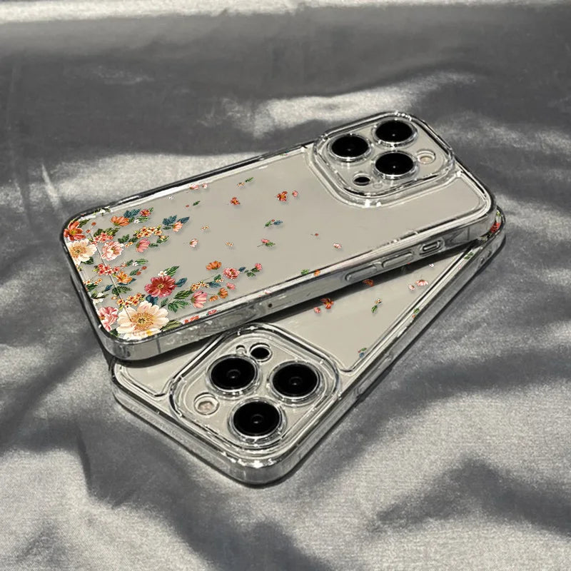 Blume Telefon Fall Für iPhone 16 Pro 13 15 11 12 14 17 Pro Max 16E XR 7 8 SE XS stoßfest Transparente Abdeckung Silikon Weiche Fundas