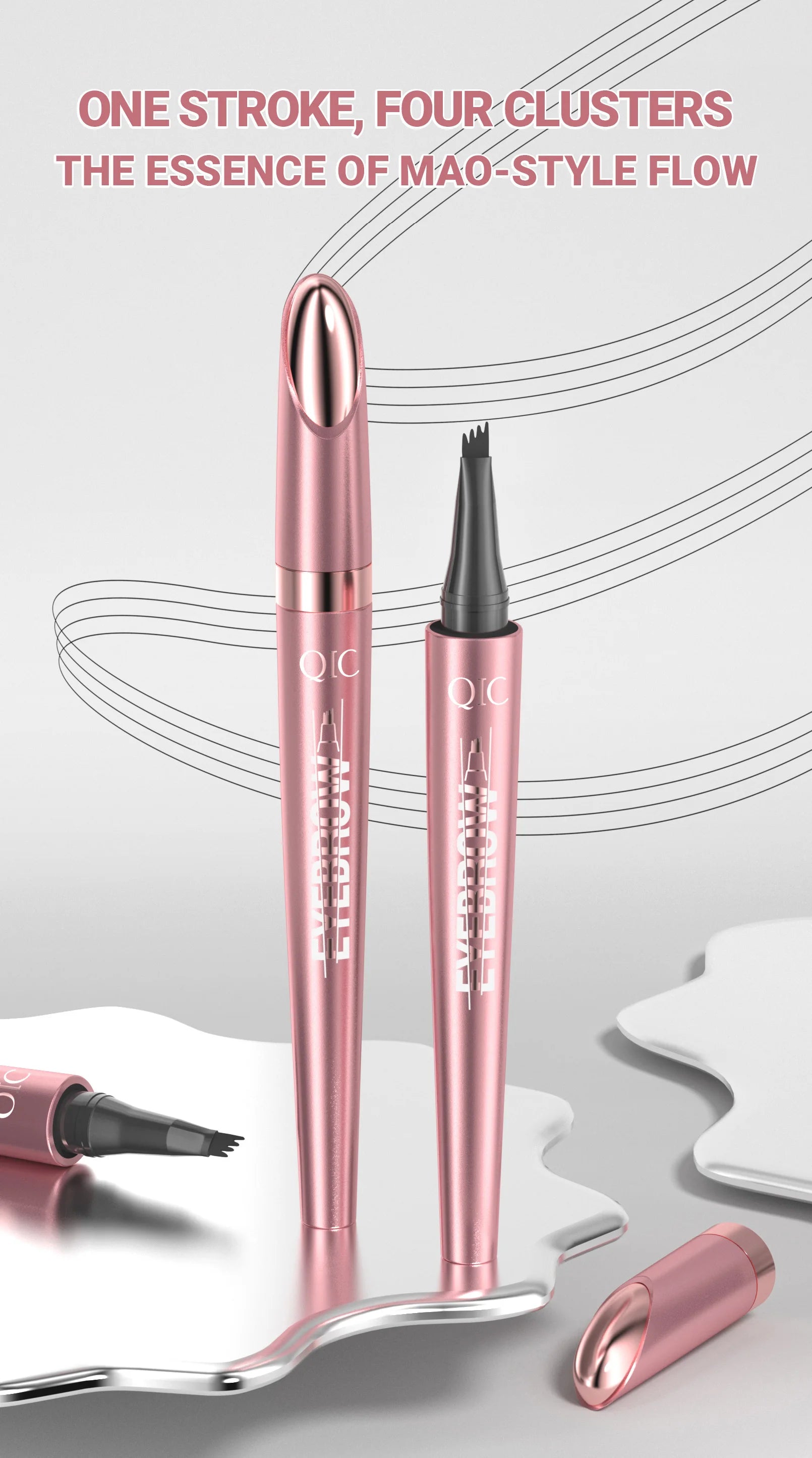 Augenbrauenstift mit 4 Gabelspitzen, 3D-Microblading, wasserfest, dunkelbraun, natürliche Farbe, feiner Strich, magischer Augenbrauenstift, 2024, neue Damen