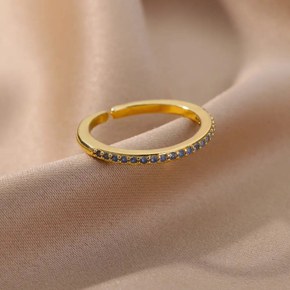 Mini Zirkon Grüne Ringe Für Frauen Edelstahl Gold Farbe Einstellbare Finger Ring Verlobung Hochzeit Weihnachten Schmuck Geschenk