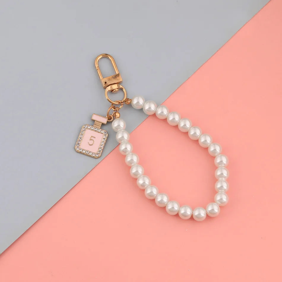 1PC Nette Shell Herz Bogen Imitation Perle Perlen Kette Anhänger Telefon Schlüsselbund Imitation Perle Tasche Schlüssel Kette