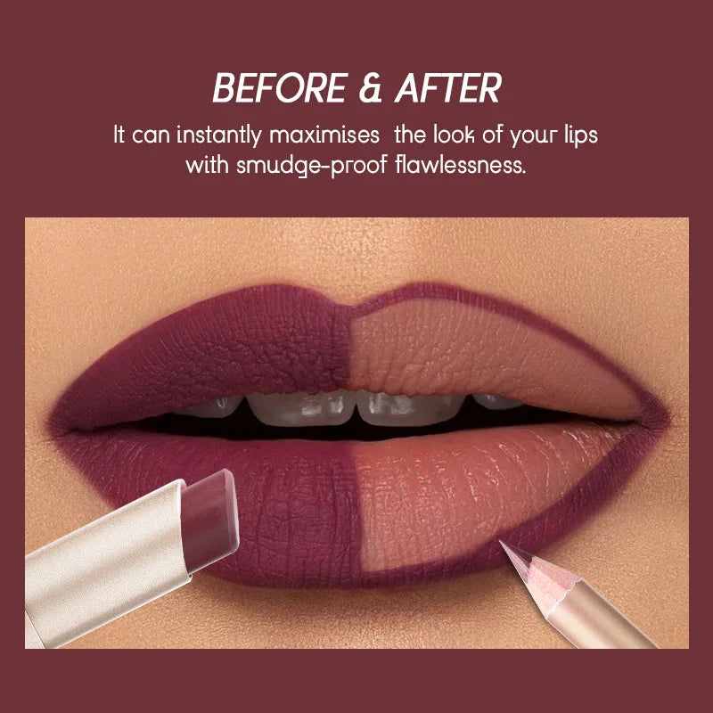 USHAS 12-Farben-Lipliner + Lippenstift-Set, leicht färbender, mattierter Lippenstift, langlebiger nackroter Lippenstift