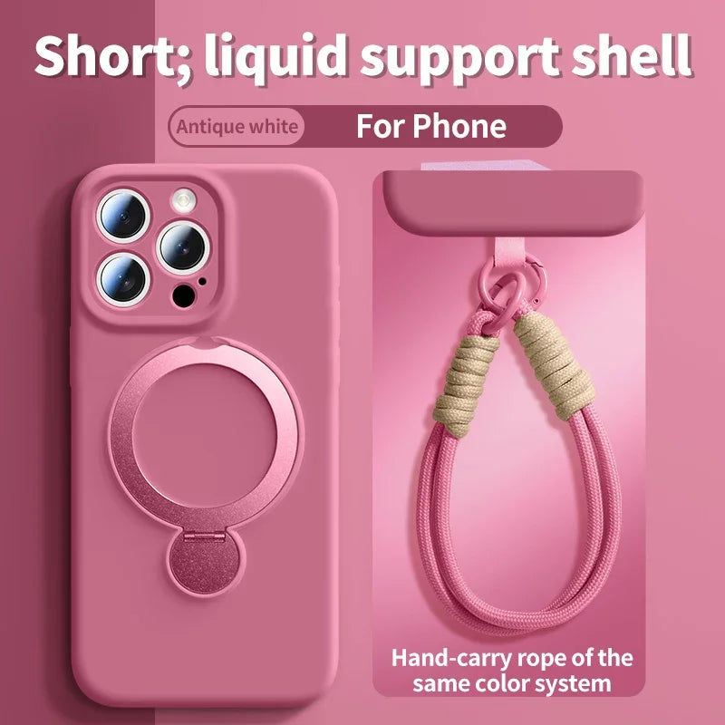 Magnetische Halterung, flüssige Silikon-Handyhülle für iPhone 16, 17, Air 15, 14, 13, Pro Max, Magsafe mit hängender Seil-Schutzhülle