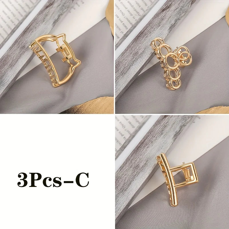 Mode Einfache Non Slip Mini Hohl Herz Metall Haar Klaue Clips Gold Geometrische Pony Barrettes Haar Kiefer Für Frauen Mädchen Täglich