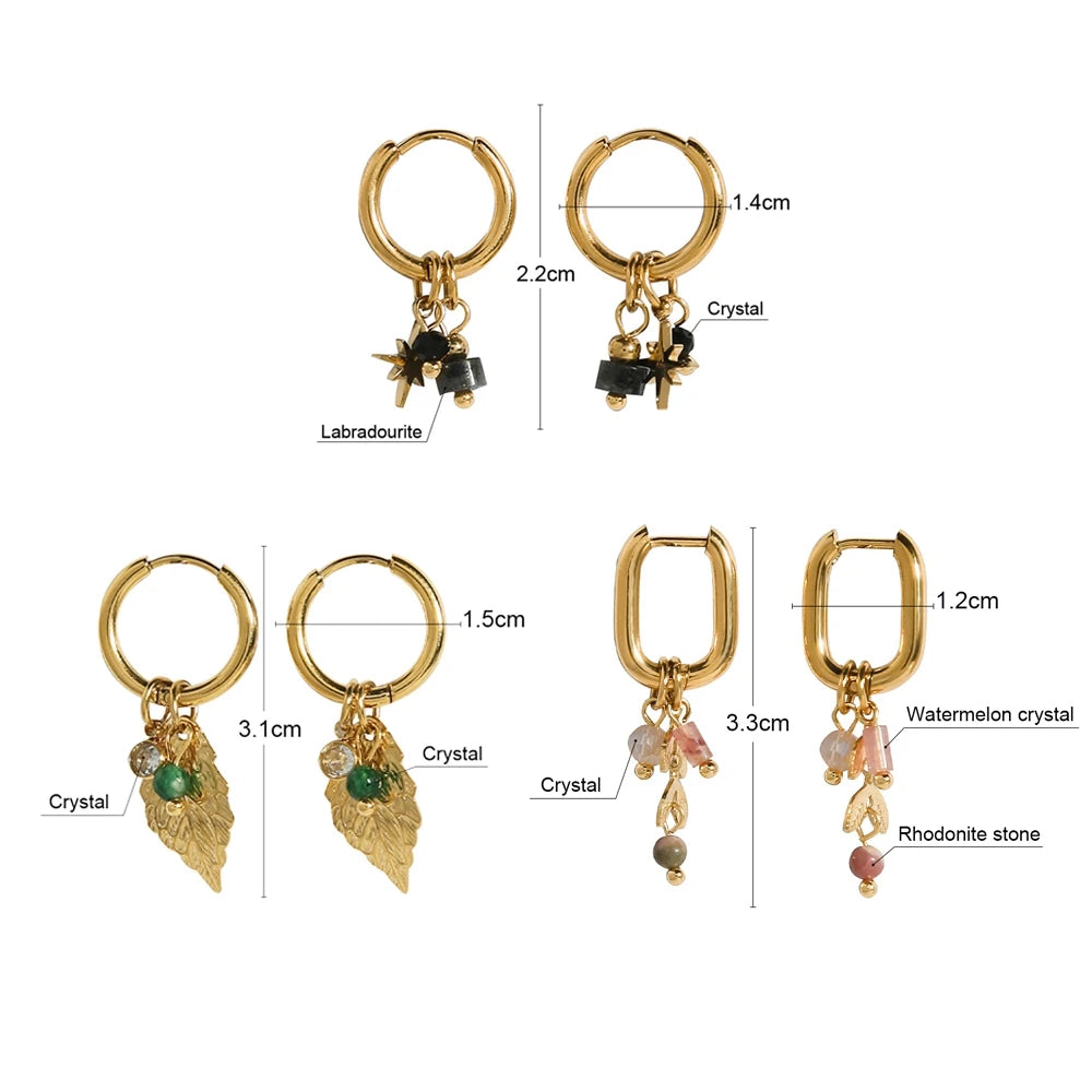 YACHAN 18 Karat vergoldete Edelstahl Creolen für Frauen Vintage grünen Naturstein Charms trend igen wasserdichten Schmuck