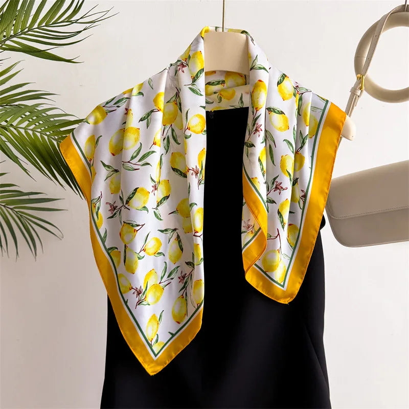 Halstuch Weibliche Luxus Quadrat Schal für Frauen Seide Gefühl Schal Satin Hijab Mode Wraps Haar Bands Band Stirnband Bandann