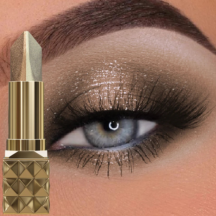 Zweifarbiger Lidschattenstift, schimmernd, glitzernd, braune Farbe, dimensional, natürlich, ohne Make-up auszuziehen, Augenkosmetik für Frauen, Geschenk