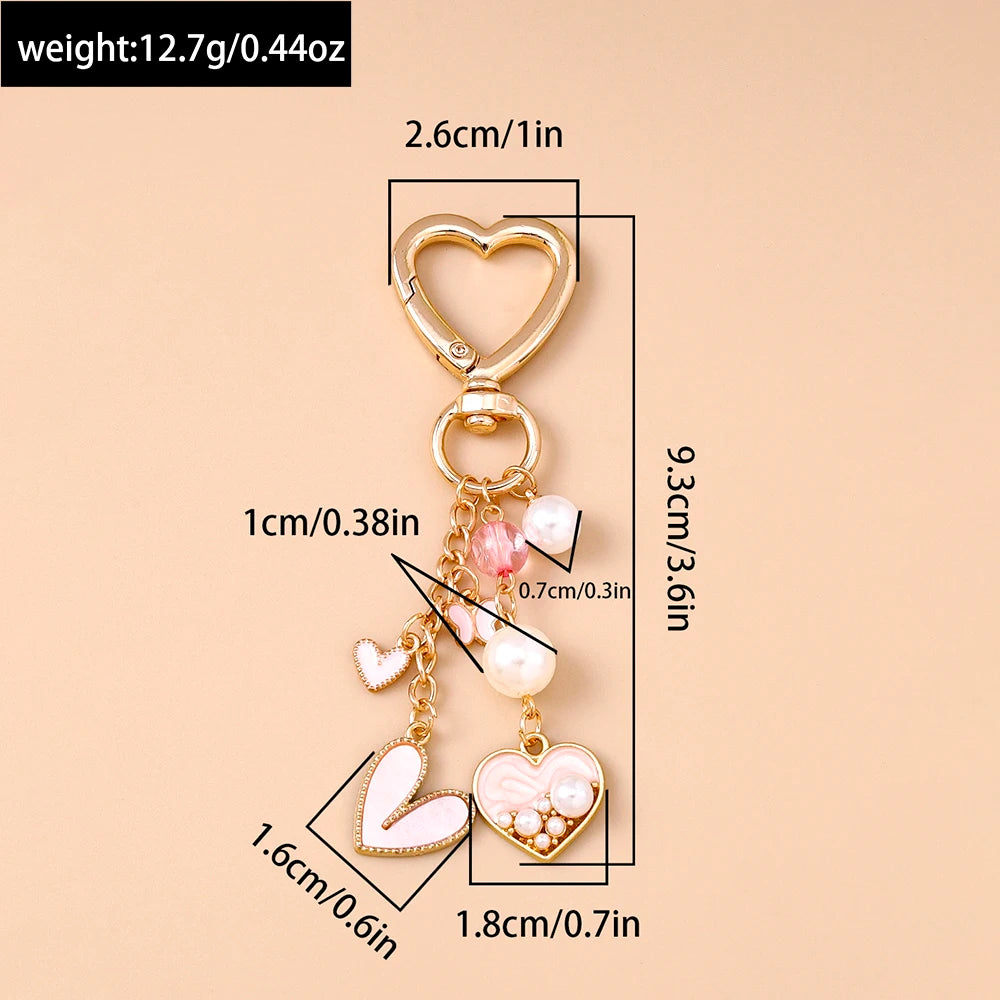 Süße Schleife Liebe Herz Schlüsselanhänger Kristall Perle Schlüsselanhänger Anhänger für Frauen Mädchen Handtasche Dekor DIY handgemachte Schlüsselanhänger Geschenke