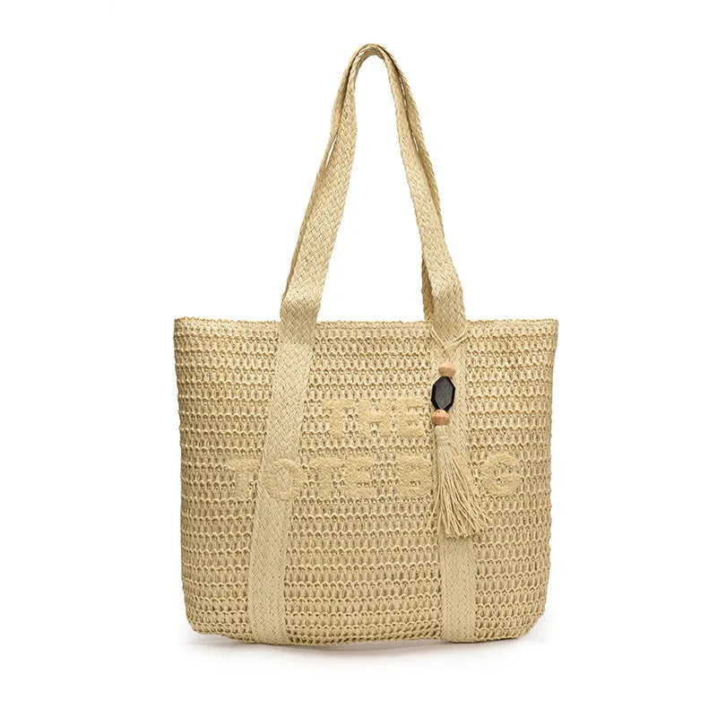 Französischer Stil, große Kapazität, gewebte Strohtasche für Damen, neue Strandurlaub-Umhängetasche, lässige Pendler-Einkaufstasche, Geldbörse